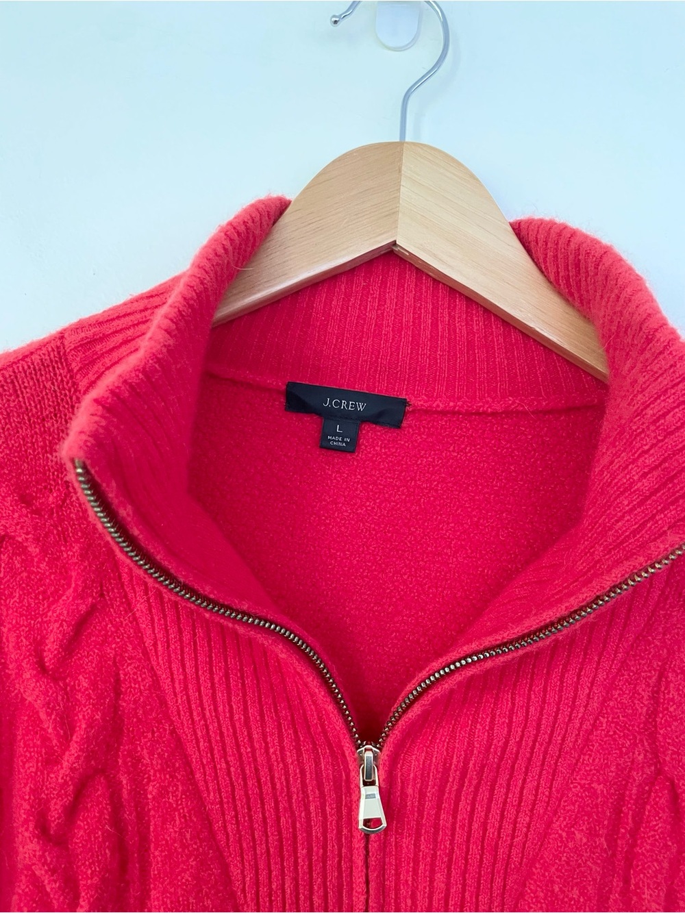 J Crew Cable-knit Half-zip Sweater in Supersoft Yarn L Large Red WoolAlpaca FLAW - Picture 7 of 9